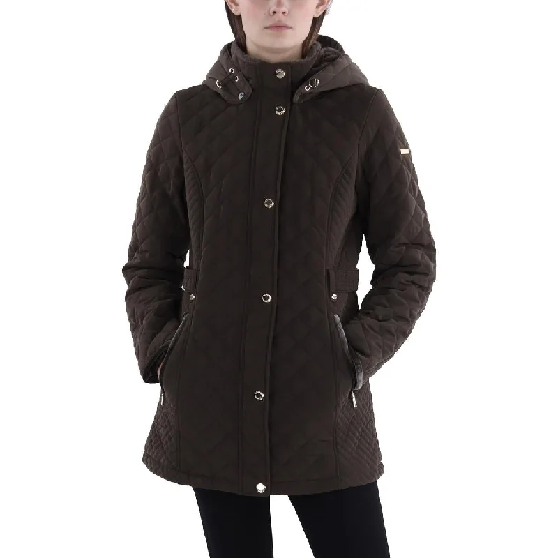 Savings Bonanza Laundry by Shelli Segal Womens Faux Fur Hooded Quilted Coat