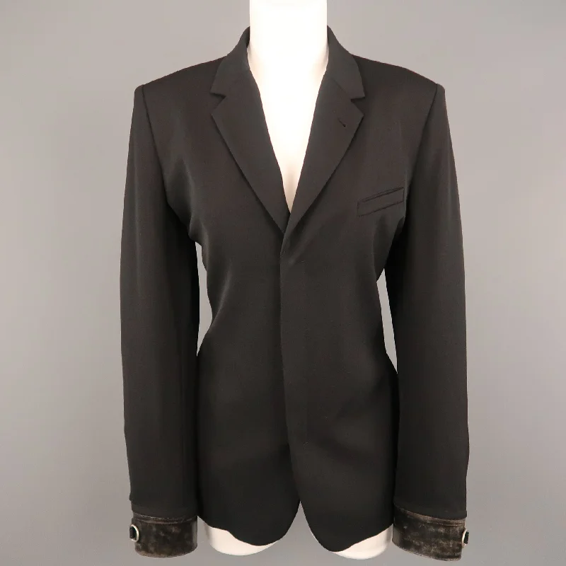 Special Price JEAN PAUL GAULTIER Size 12 Black Hidden Placket Leather Cuff Blazer