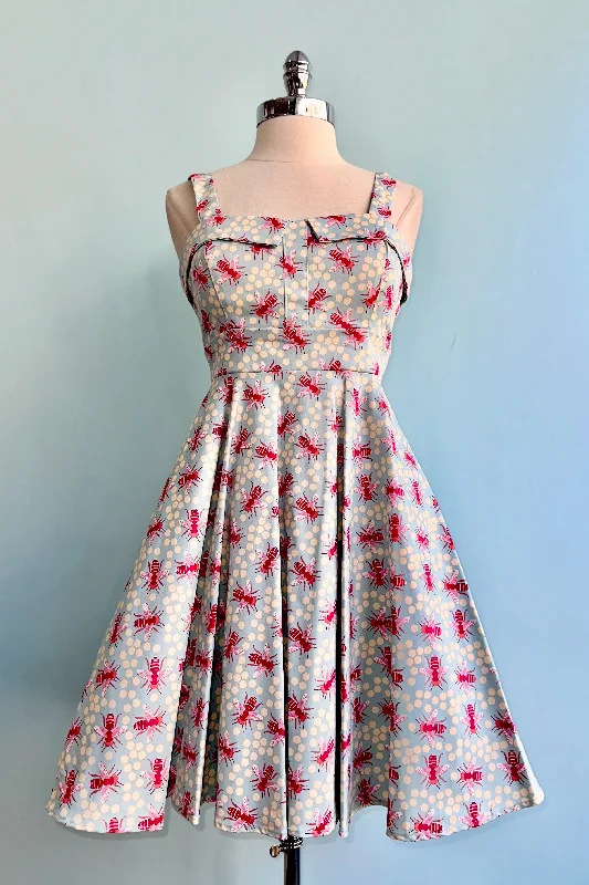 Doorbuster Deal Pink and Light Blue Bee and Honeycomb Fold-Over Dress by Eva Rose
