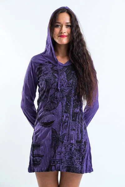 TIME-Limited Offer Sure Design Women's Butterfly Buddha Hoodie Dress Purple