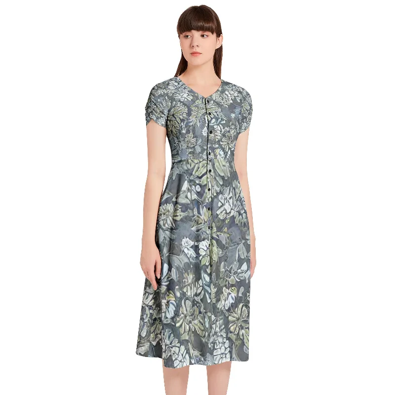 Deal Explosion Puff Sleeve Button Through Dress