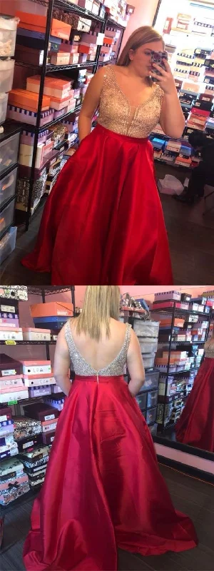 While Supplies Last plus size red beaded top long prom dress, PD5896
