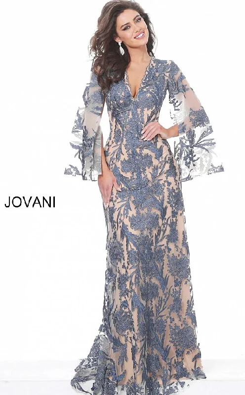 Price Drop Jovani 00752 Long Lace Formal Evening Dress Long Drape Sleeve Maxi Gown