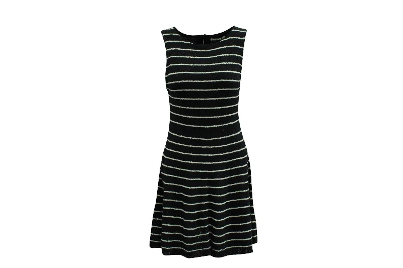 Closeout Sale Alice + Olivia Black Monah Stripe Dress in Black Acrylic