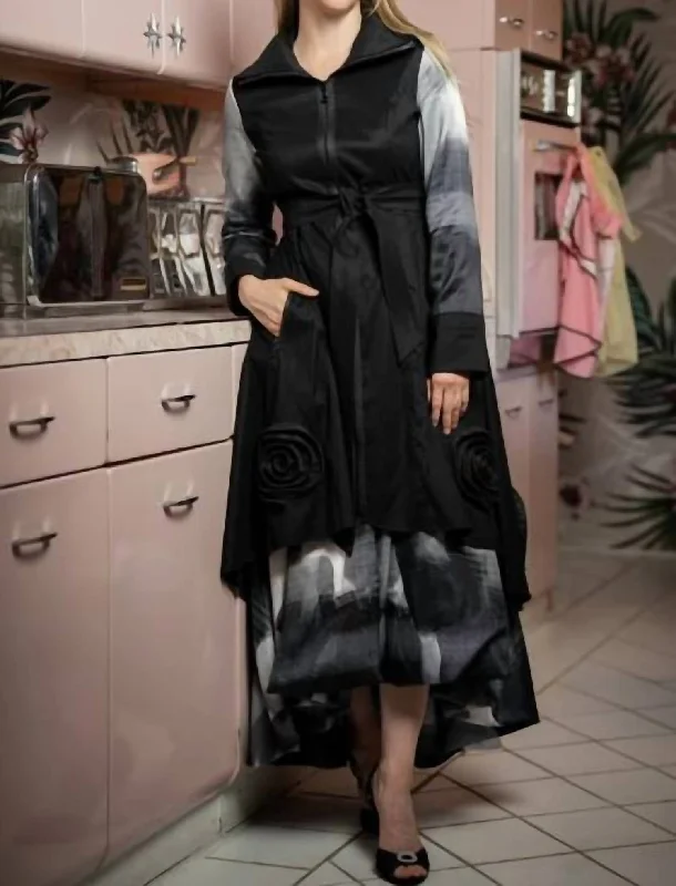 Exclusive Deal Dupioni Stretch Ruffle Coat/dress Set With Bubble Skirt In Black/white Exclusive Deal Dupioni Stretch Ruffle Coat/dress Set With Bubble Skirt In Black/white