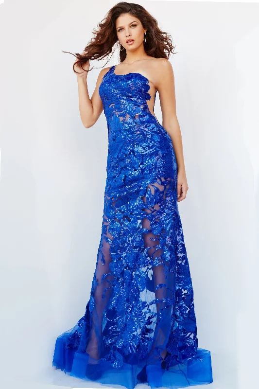 Huge Discounts Jovani 02895 Size 8 Long Fitted One Shoulder Sheer Sequin Lace Prom Dress Pageant Gown Huge Discounts Jovani 02895 Size 8 Long Fitted One Shoulder Sheer Sequin Lace Prom Dress Pageant Gown