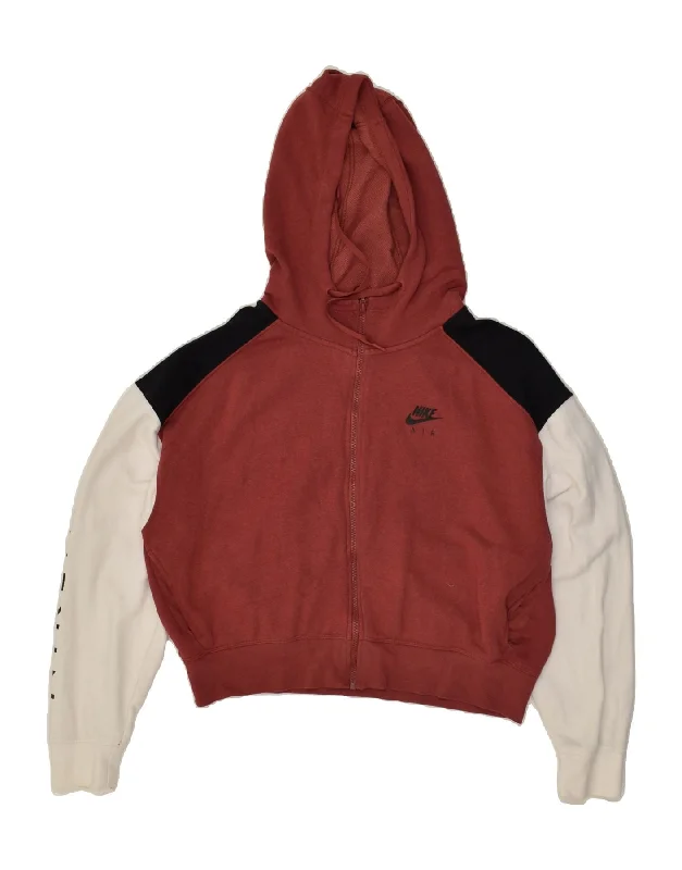 Massive Deals NIKE Womens Graphic Zip Hoodie Sweater UK 14 Large Brown Colourblock