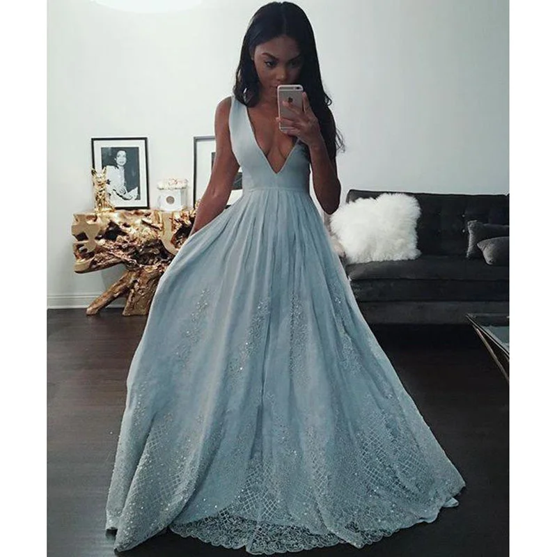 Discount Deals Sexy A Line Blue Deep V Neck Lace Sequins Prom Dresses Long Women Formal Gown Discount Deals Sexy A Line Blue Deep V Neck Lace Sequins Prom Dresses Long Women Formal Gown