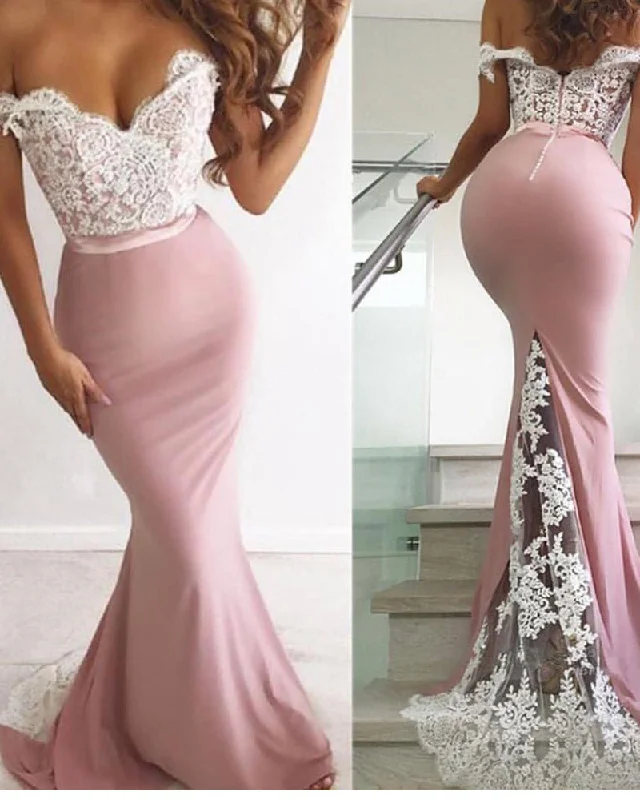 Extra Savings Elegant Pink and White Lace Mermaid Evening Gowns Long Off the Shoulder Women Party Dresses PL574 Extra Savings Elegant Pink and White Lace Mermaid Evening Gowns Long Off the Shoulder Women Party Dresses PL574