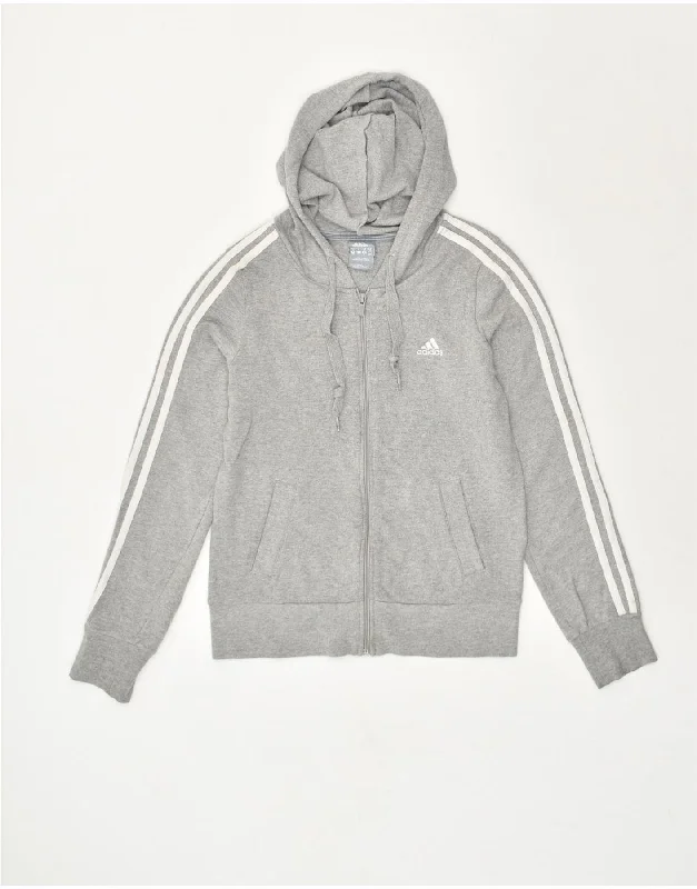 Discount Days ADIDAS Womens Zip Hoodie Sweater UK 10 Small  Grey Cotton