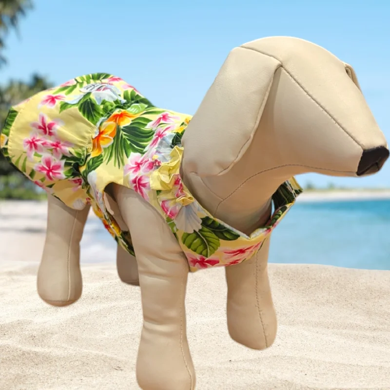 Extra Savings Sunny Blooms: Light Yellow Hibiscus & Plumeria Dog Dress