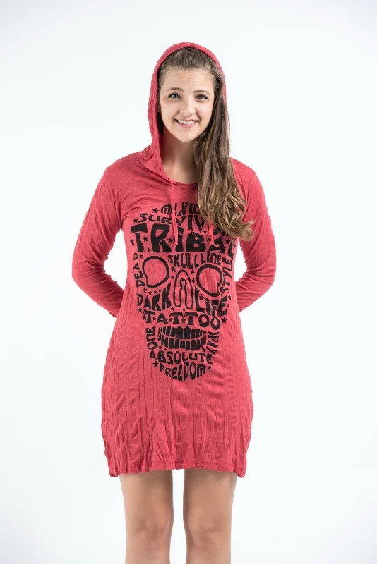 Limited Time Discount Sure Design Women's Tribal Skull Hoodie Dress Red