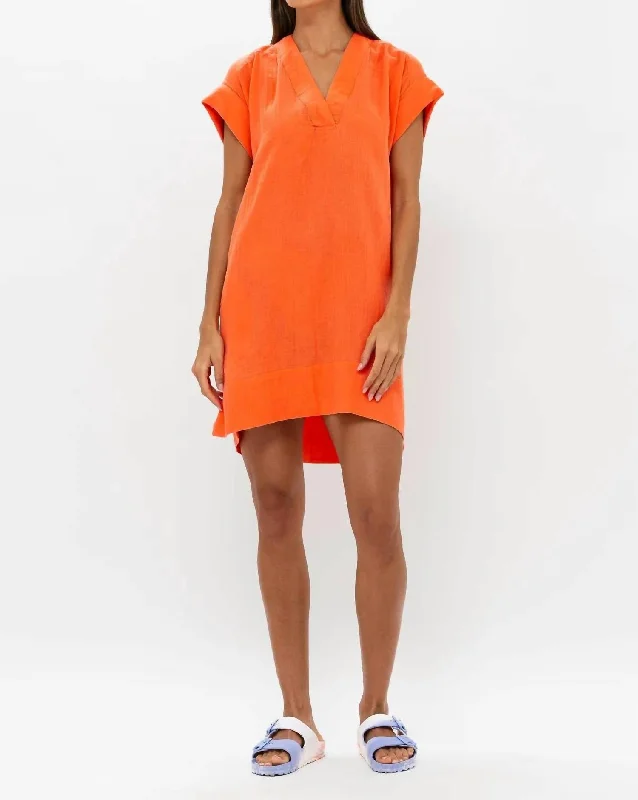 Price Smash V-Neck Roll Sleeve Mini Dress In Bahama Orange
