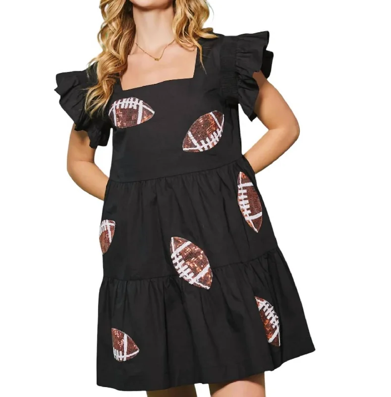 Markdowns Sequin Football Tiered Mini Dress In Black