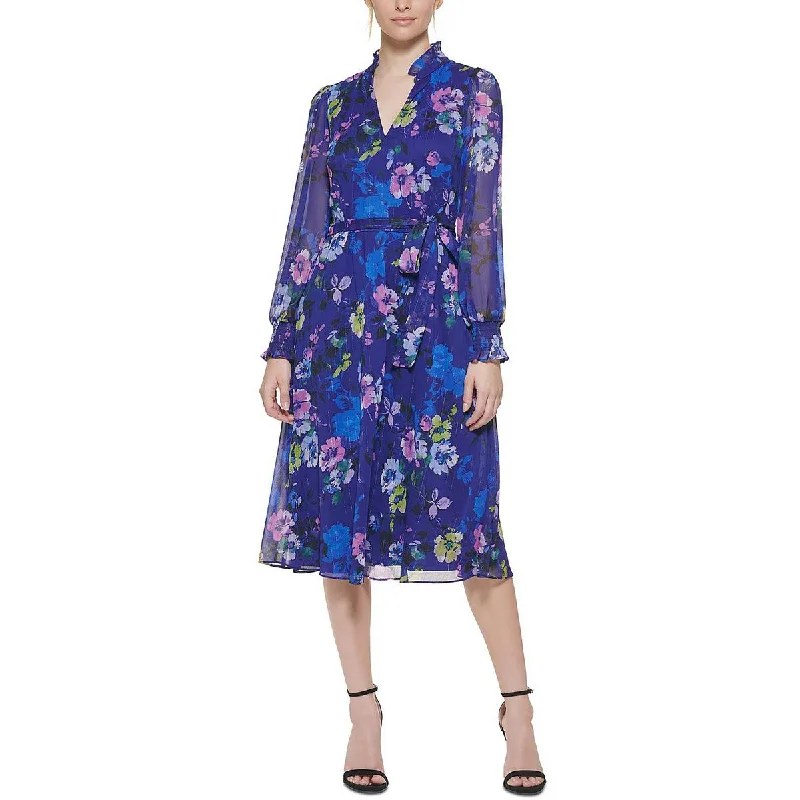 Deal of the Week Womens Chiffon Metallic Midi Dress