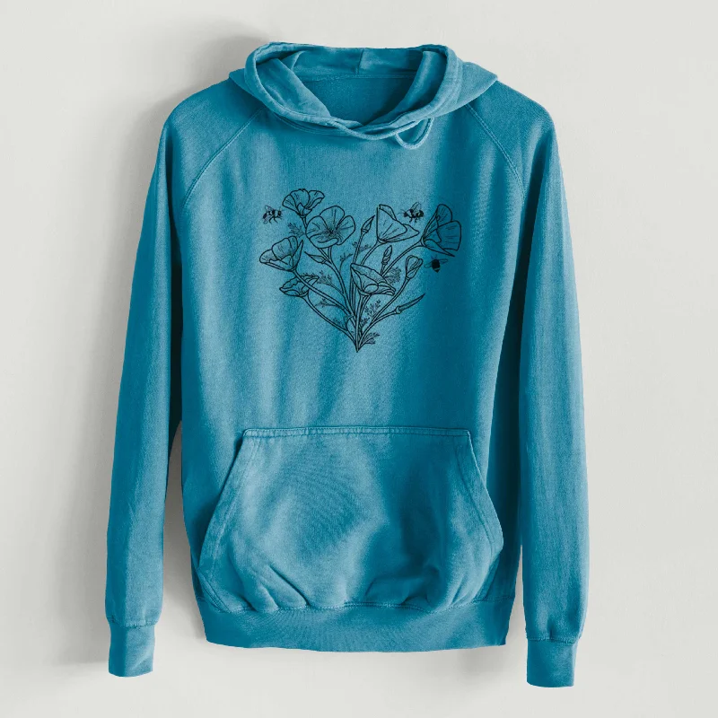 Price Reduction California Poppy Heart  - Mid-Weight Unisex Vintage 100% Cotton Hoodie