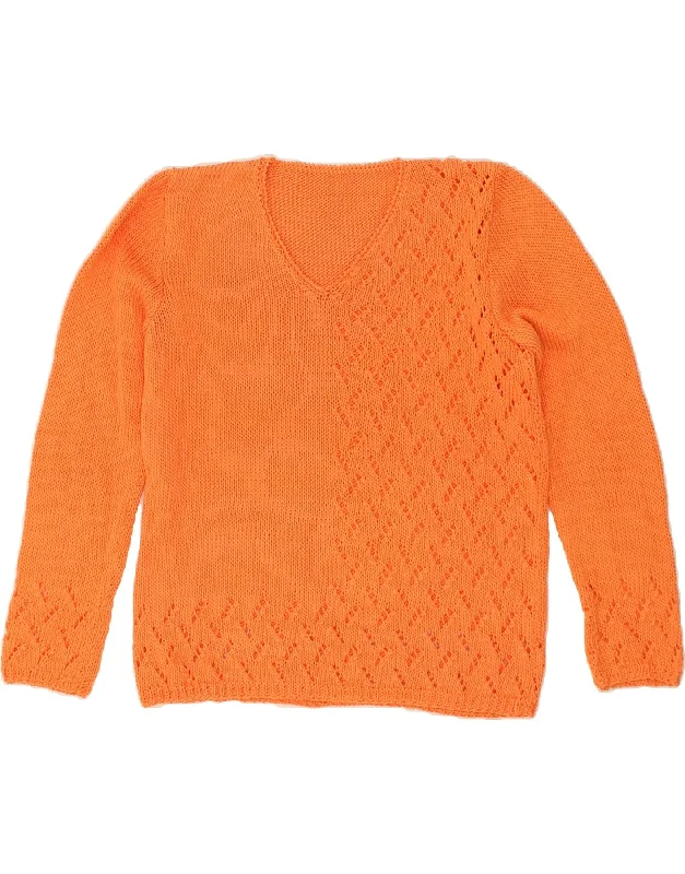 Final Clearance VINTAGE Womens V-Neck Jumper Sweater UK 14 Medium Orange