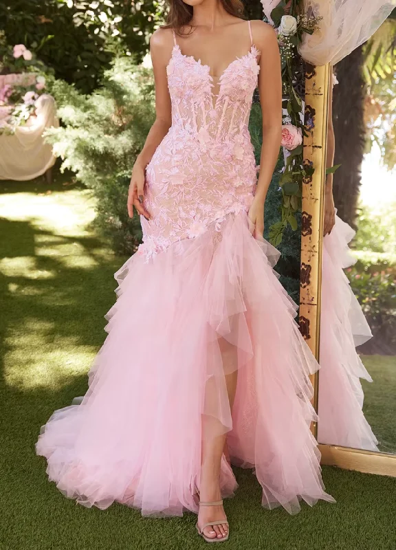 Mega Deal Sexy Mermaid Pink Wedding Dress,Lace Prom Party Gown with Slit PL5120