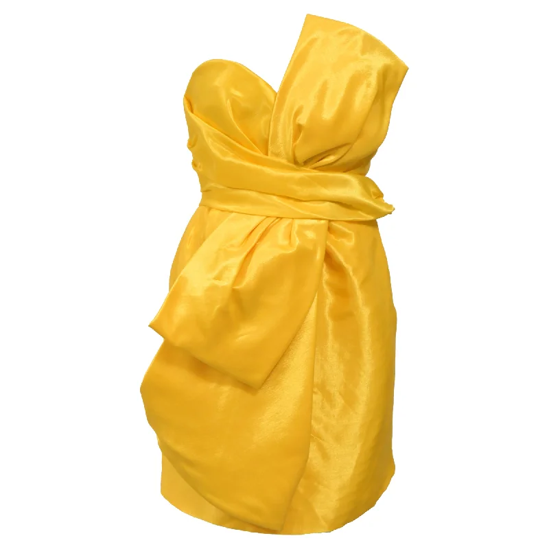 Season Finale Sale Moschino Couture Mini Bow Detail Dress in Yellow Satin