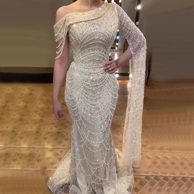 Price Drop Serene Hill Nude Mermaid Elegant One Shoulder Pearls Beaded Luxury Evening Dresses Gowns For Women Wedding Party 2024 LA72139 Price Drop Serene Hill Nude Mermaid Elegant One Shoulder Pearls Beaded Luxury Evening Dresses Gowns For Women Wedding Party 2024 LA72139