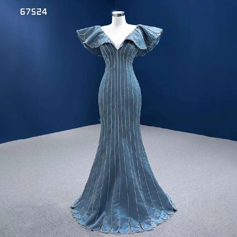 Stock Up and Save Serene Hill Blue Mermaid Elegant V Neck Luxury Beaded Evening Dresses Gowns For Women Party 2024 High End Custom Made HM67524