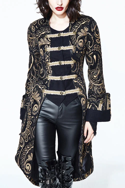 Midnight Sale Brown With Gold Fake Two Pieces Pirate Costume Gothic Womens Coat