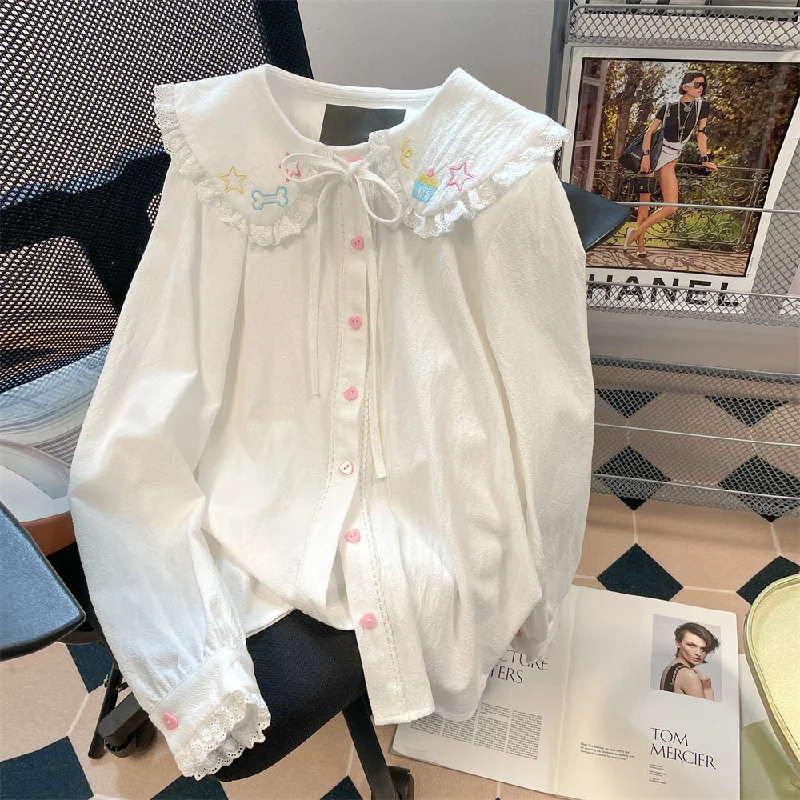 Super Deal Soft girl cute doll collar lace shirt YV47141