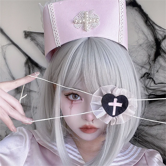Online Only Lolita cute silver white short straight hair YV47134