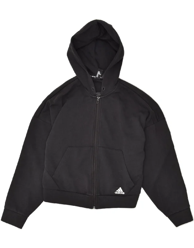 Value Deals ADIDAS Womens Zip Hoodie Sweater UK 8/10 Small Black Cotton