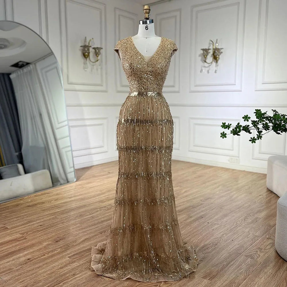 Great Bargains Serene Hill Luxury Dubai Arabic Mermaid Gold Elegant Tassel Beaded Evening Dresses Gowns for Women's Wedding Party 2024 LA72581 Great Bargains Serene Hill Luxury Dubai Arabic Mermaid Gold Elegant Tassel Beaded Evening Dresses Gowns for Women's Wedding Party 2024 LA72581