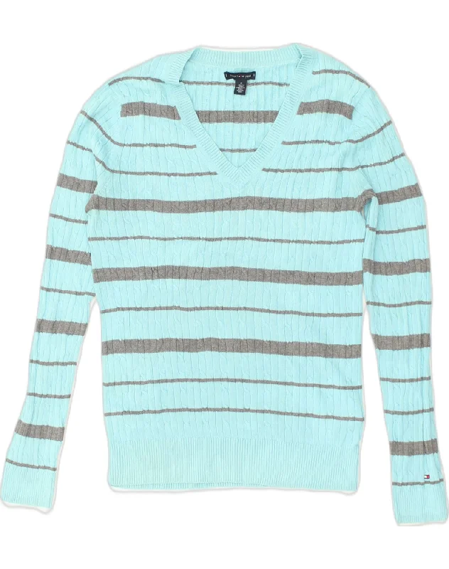 Major Savings TOMMY HILFIGER Womens V-Neck Jumper Sweater UK 14 Medium Turquoise Striped
