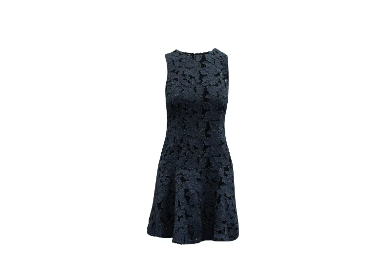 Stock Up and Save Alice + Olivia Fona Denim Floral Lace Dress in Blue Polyester