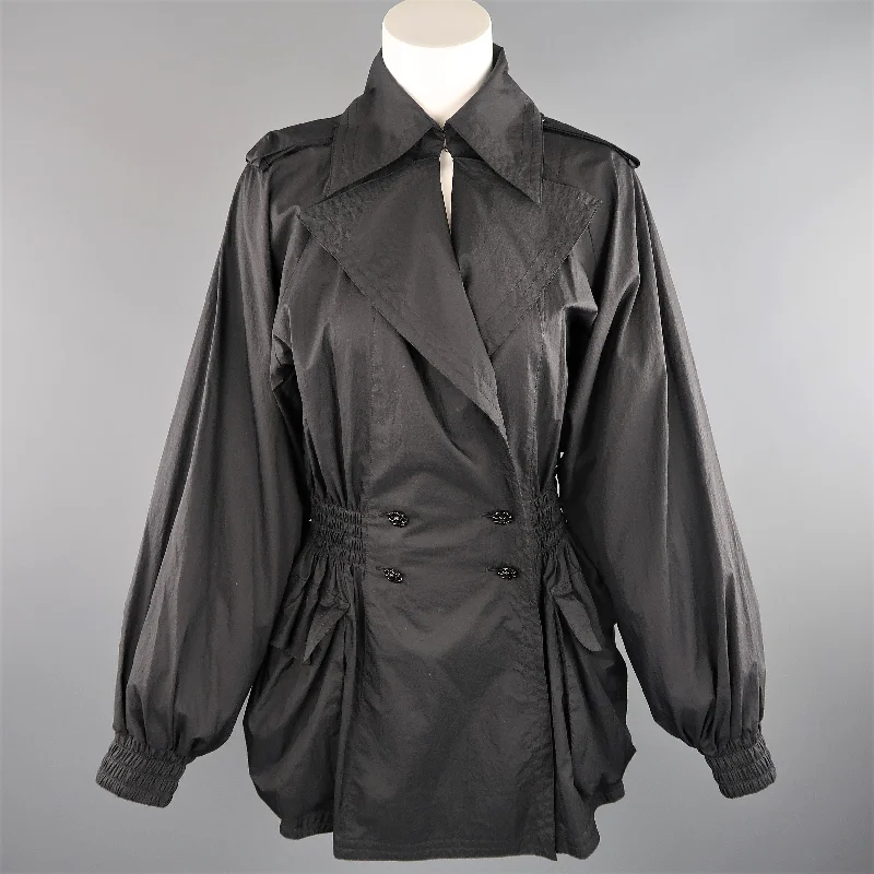 Midnight Madness CHANEL Size 6 Black Double Breasted Balloon Sleeve Windbreaker Jacket