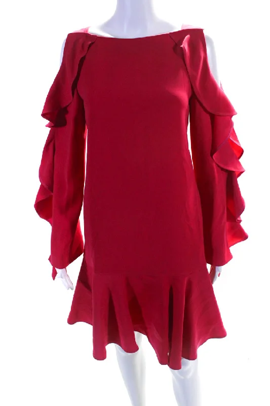Special Savings Adeam Womens Long Sleeve Ruffle Dress Fuchsia