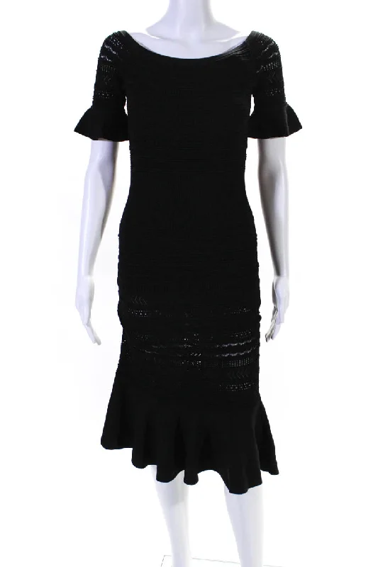 Customer Appreciation Sale Alexis Womens Black Boat Neck Open Knit Short Sleeve Mermaid Dress