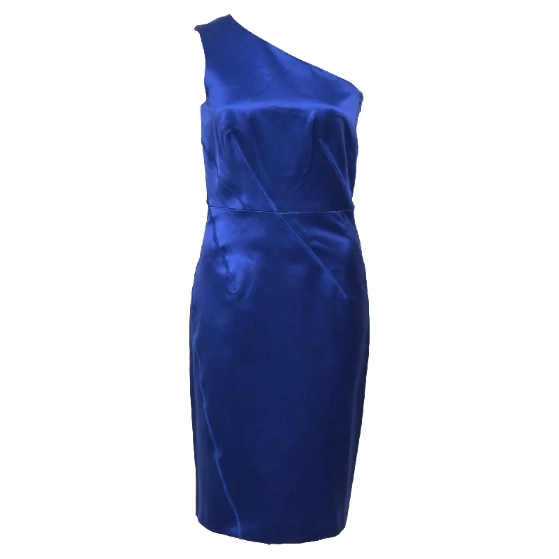 Final Sale Michael Kors Mini Scratch Effect One-Shoulder Dress in Blue Satin