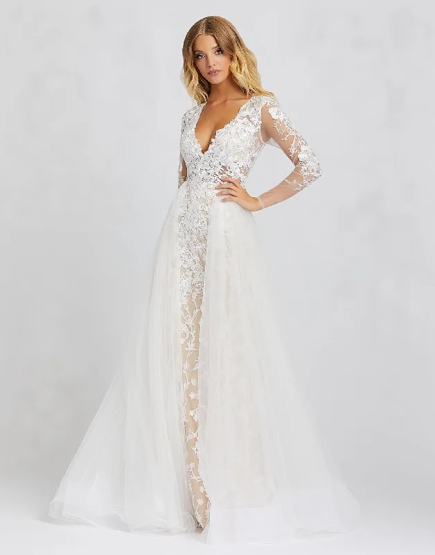 Quick Sale Mac Duggal 26322M Lace Wedding Dress Size 10 Sheer Long Sleeve Overskirt Dress Prom Bridal Pageant Quick Sale Mac Duggal 26322M Lace Wedding Dress Size 10 Sheer Long Sleeve Overskirt Dress Prom Bridal Pageant