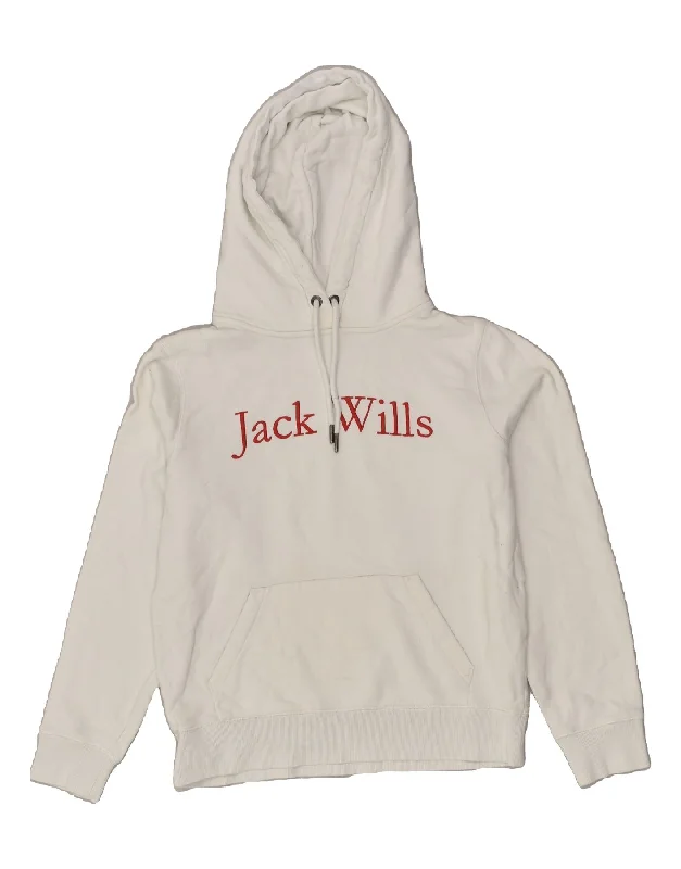 Today's Special JACK WILLS Womens Graphic Hoodie Jumper UK 12 Medium White Cotton