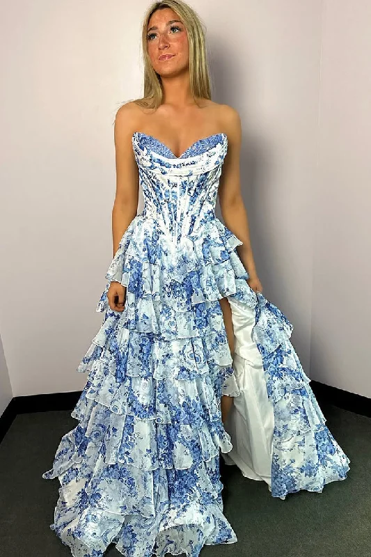 Don't Wait Cute Chiffon A Line Sweetheart Floral Printed Prom Dress