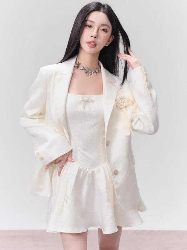 Fantastic Offers Versatile Tailored Blazer: Ivory with Floral Brooch or Black with Chain Accent Fantastic Offers Versatile Tailored Blazer: Ivory with Floral Brooch or Black with Chain Accent
