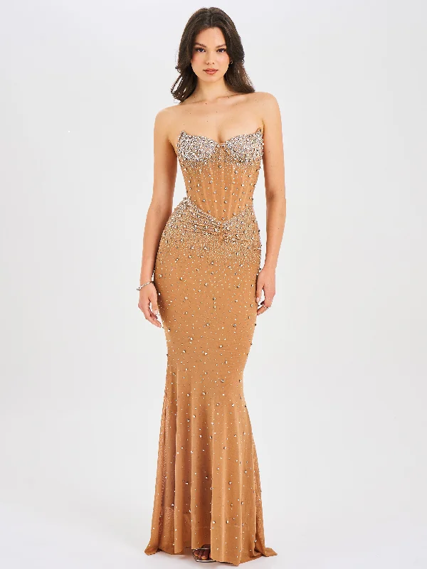 Price Cut Fatima Crystal Sleeveless Corset Mermaid Maxi Dress
