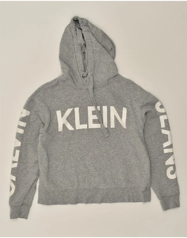 Savings Spectacular CALVIN KLEIN Womens Graphic Hoodie Jumper UK 10 Small Grey Cotton