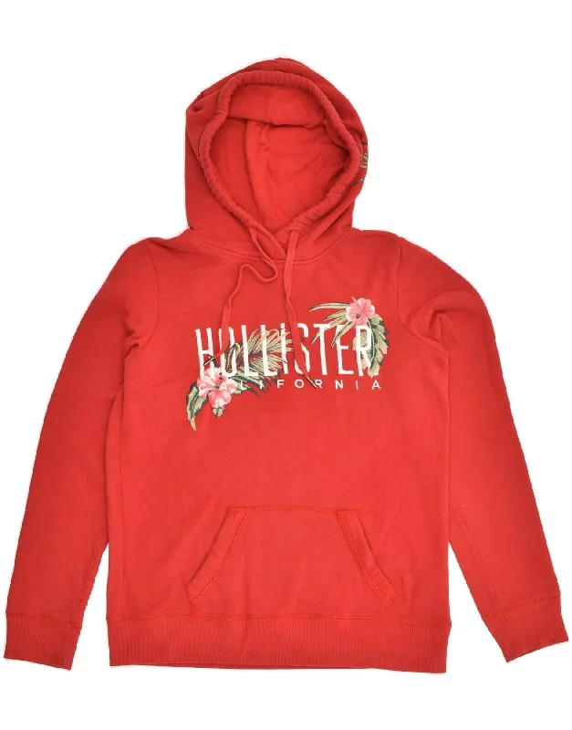 Value Deals HOLLISTER Womens Graphic Hoodie Jumper UK 10 Small Red Cotton