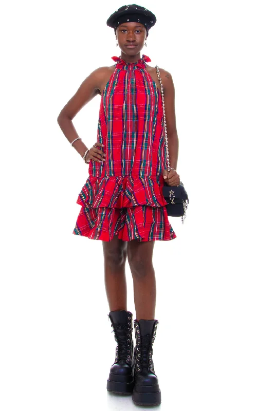 Deal Zone Vintage Y2K Tommy Red Punk Plaid Ruffle Dress - M