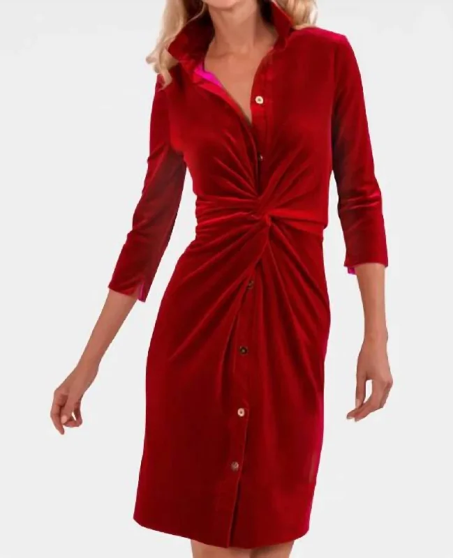 Limited Availability Twist And Shout Solid Dress In Red