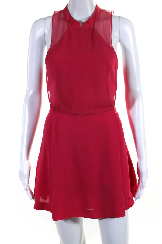 Special Promotion Dion Lee Womens Back Zip Sleeveless Sheer Overlay Mini Dress Pink Silk