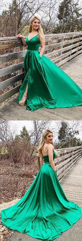 Blowout Deals Long Green Prom Dress with Side Slit, PD12122