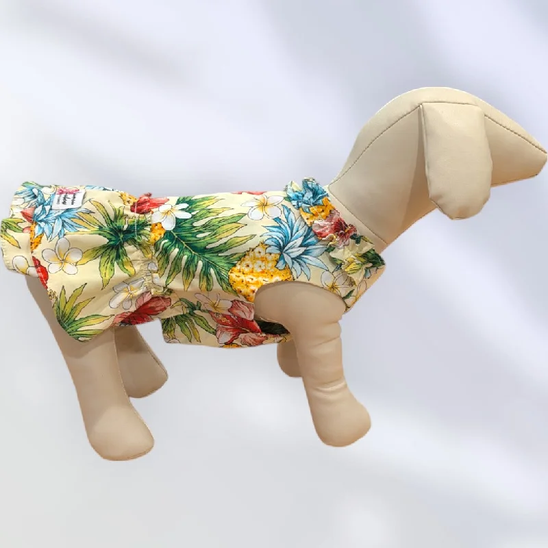 Bargain Blast Tropical Paws: Off-White Pineapple & Plumeria Hawaiian Dog Dress