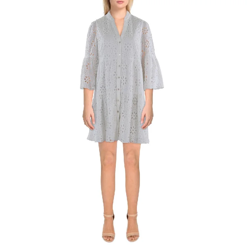 Hurry In Womens Eyelet Mini Shirtdress