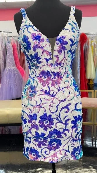 Flash Sale Jovani 09738 Size 4 Purple Short Fitted Floral Sequin Formal Cocktail Dress Plunging V Neck Backless Gown Flash Sale Jovani 09738 Size 4 Purple Short Fitted Floral Sequin Formal Cocktail Dress Plunging V Neck Backless Gown